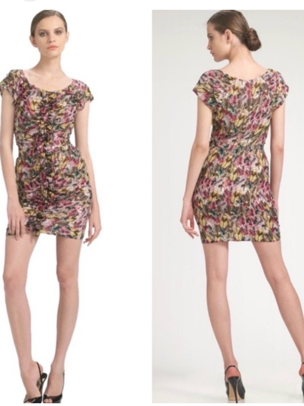 Anthropologie Leifsdottir Silk Floral Multi-Color Cap Mini Dress Xs Ptp 16